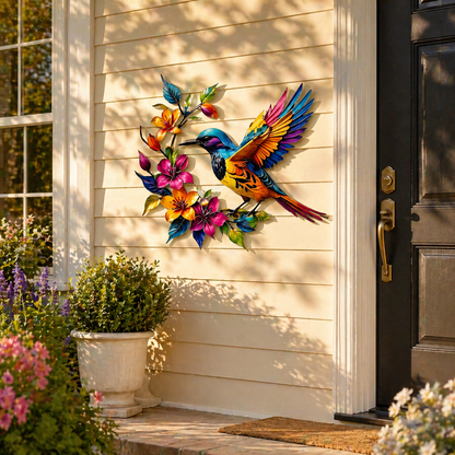 GardenWhisper – Floral Hummingbird Hanging Wall Art