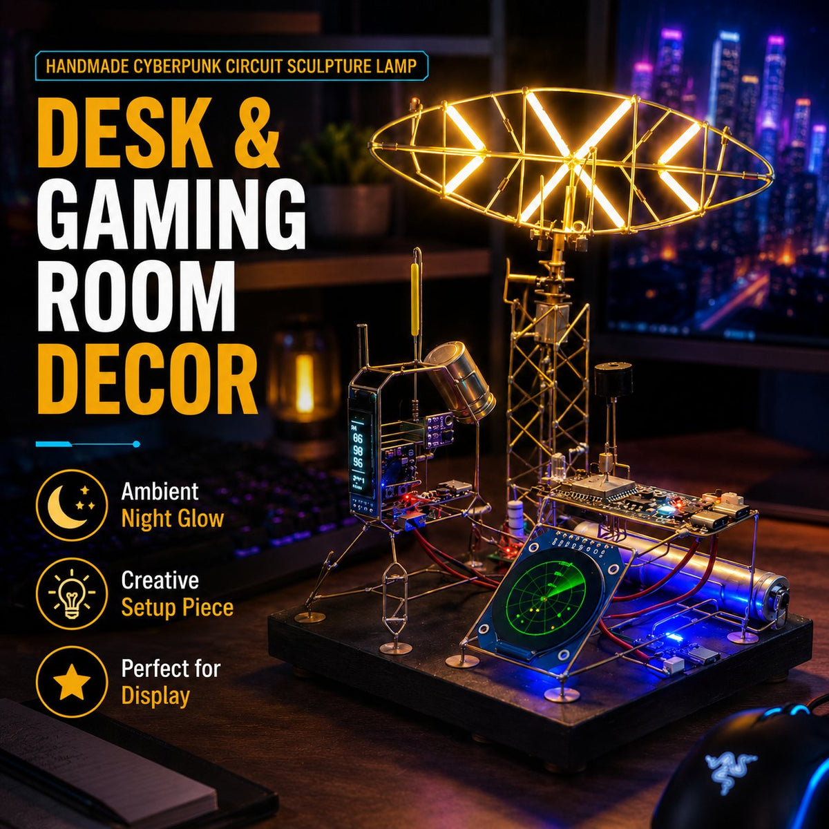 NeonForge - Handmade Cyberpunk Circuit Sculpture Lamp