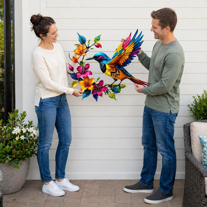GardenWhisper – Floral Hummingbird Hanging Wall Art