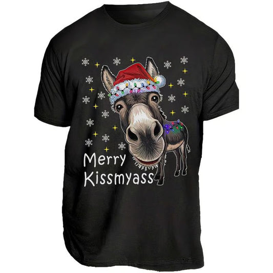 KissMyAss - Camiseta Divertida de Navidad de Burro