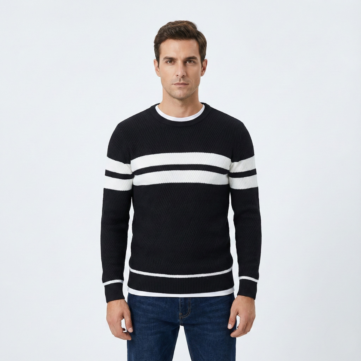 Zander Field Stripe Cotton Crewneck | BELIVITE