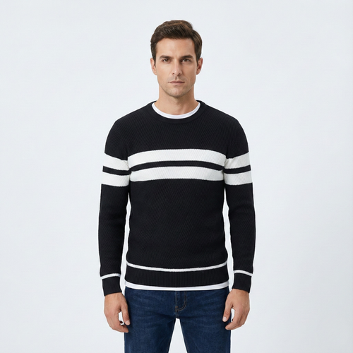 Zander Field Stripe Cotton Crewneck | BELIVITE