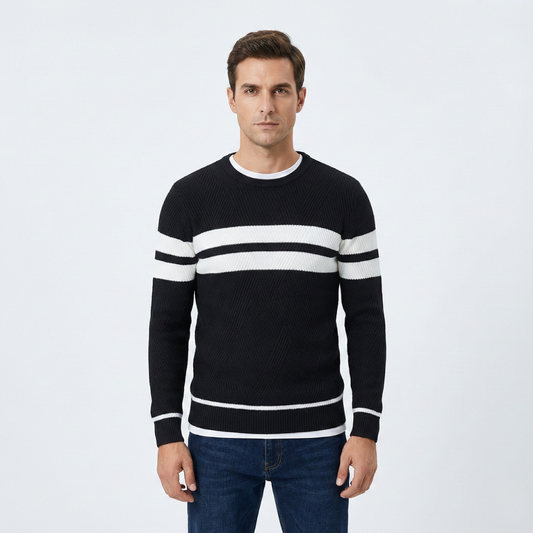 Zander Field Stripe Cotton Crewneck | BELIVITE