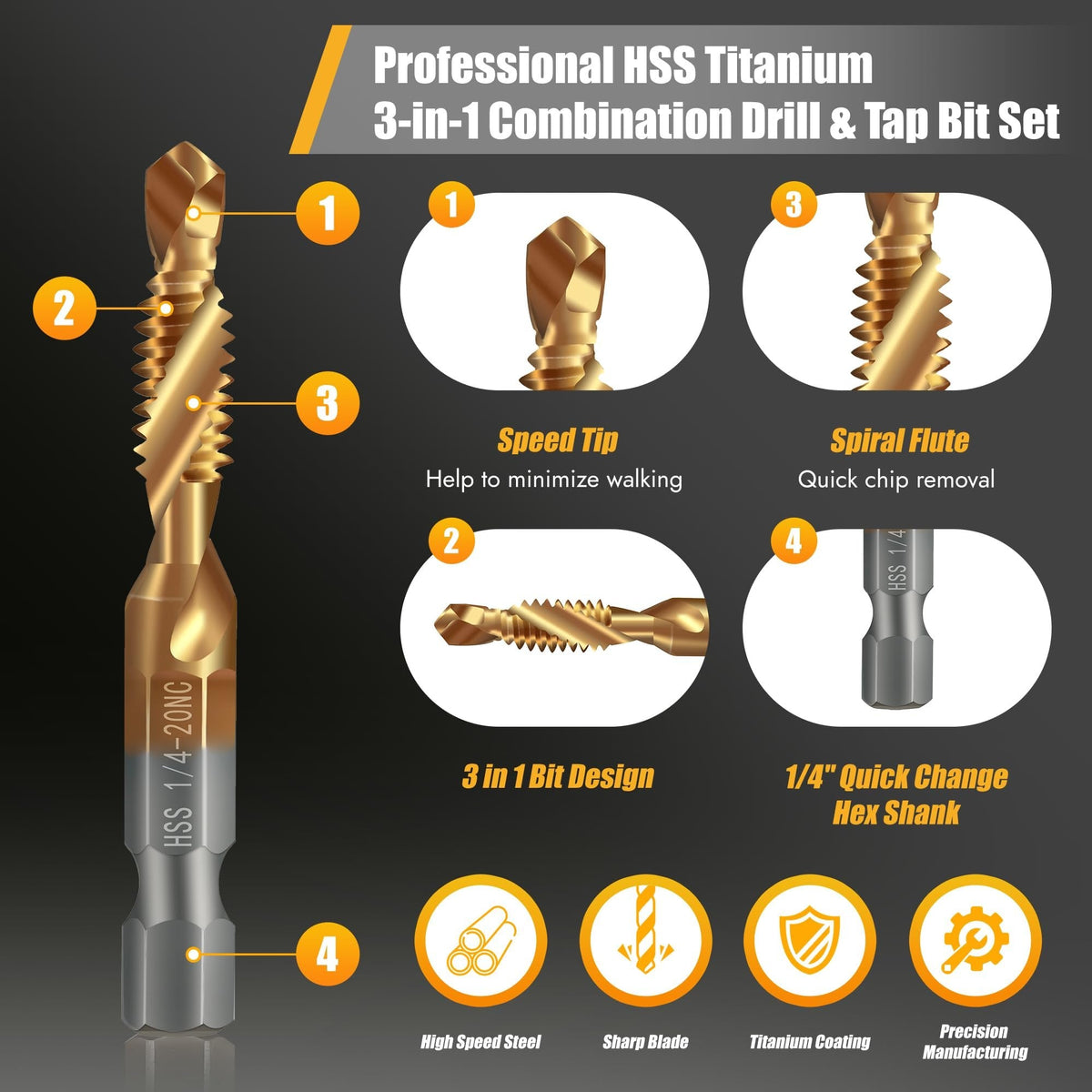 SpiralPro – 3-In-1 Spiral Tap Hex Shank Drill Bit Set