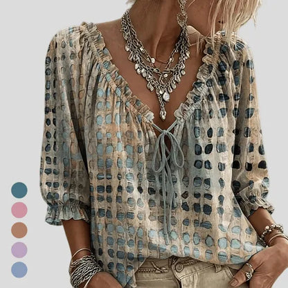ModaDots – Lace Up Casual Blouse