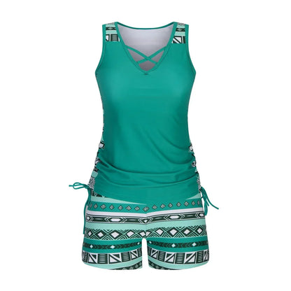 BeachBloom – Modest Bohemian Tankini Swimsuit with Shorts