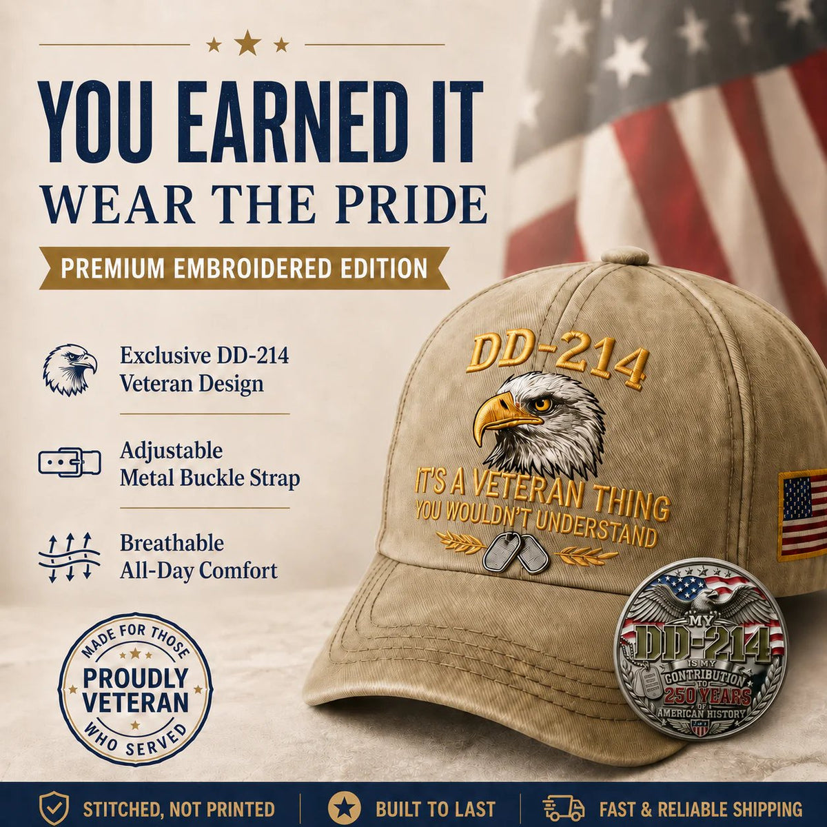 HonorWear – 3D Embroidered Veteran Cap