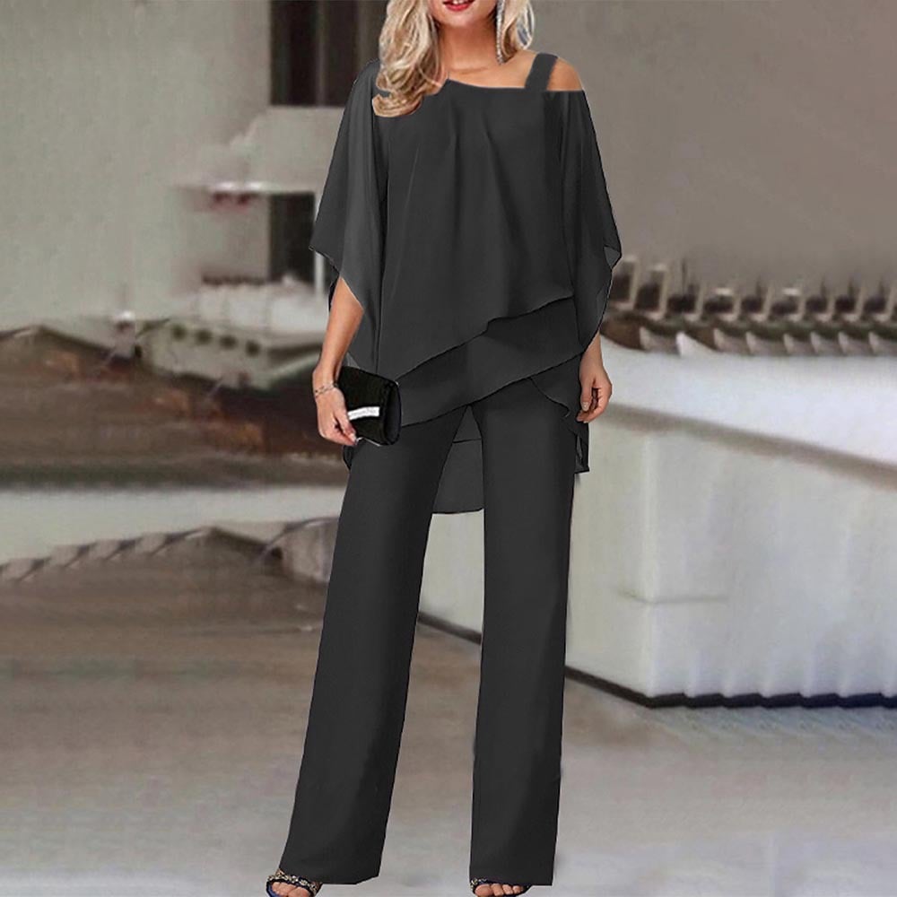 Elaré – Layered Chiffon Top & Wide-Leg Pants Set