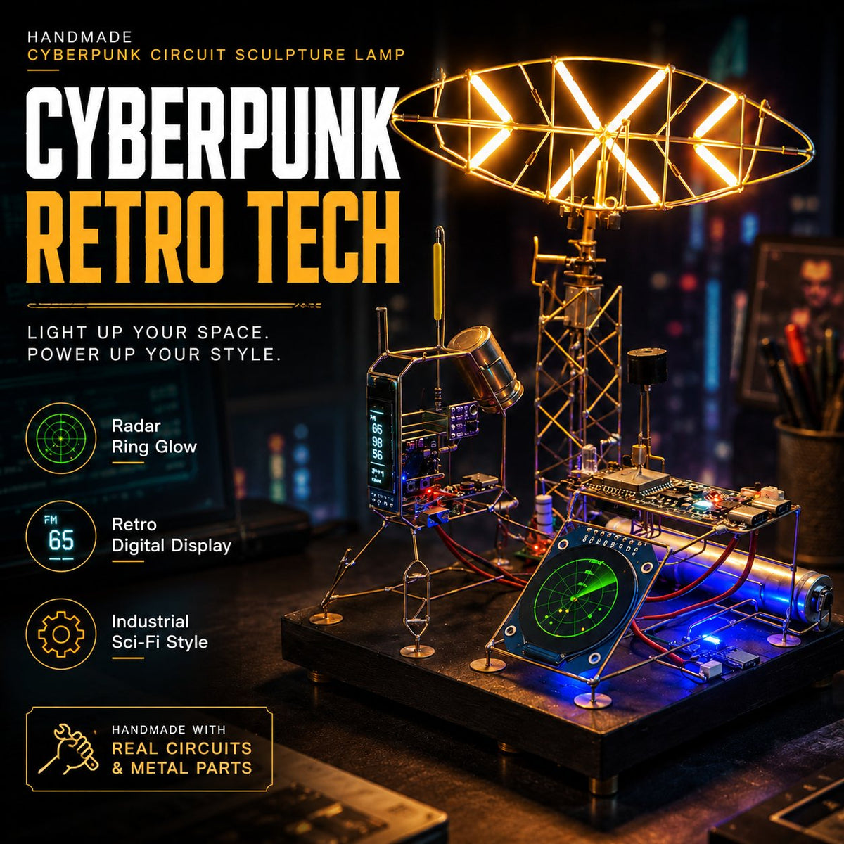 NeonForge - Handmade Cyberpunk Circuit Sculpture Lamp