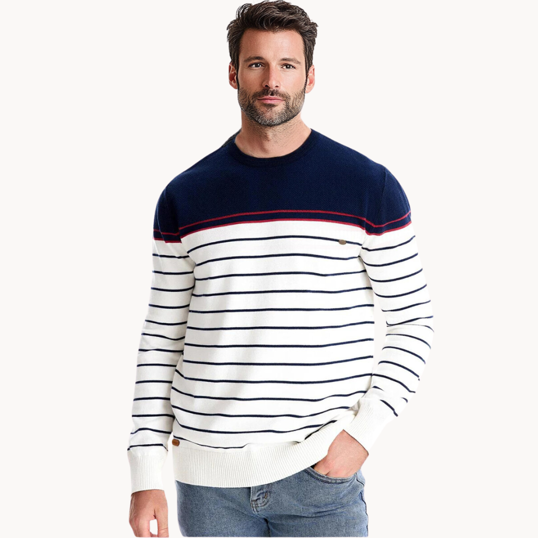 Atlantic Stripe Cotton Sweater | BELIVITE