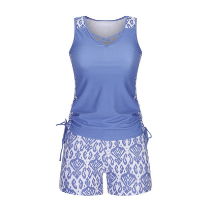 BeachBloom – Modest Bohemian Tankini Swimsuit with Shorts