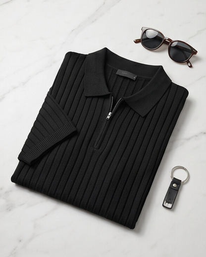 VELLANO™ — Ribbed Knit Zip Polo
