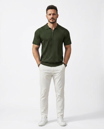 VELLANO™ — Ribbed Knit Zip Polo