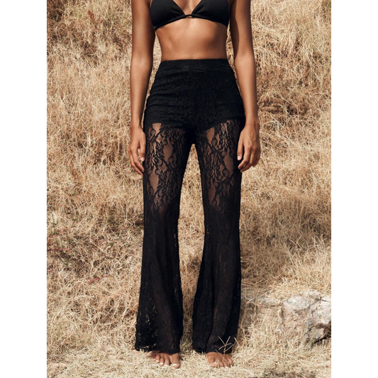 CharmiLace – Pantalones acampanados bohemios de cintura alta